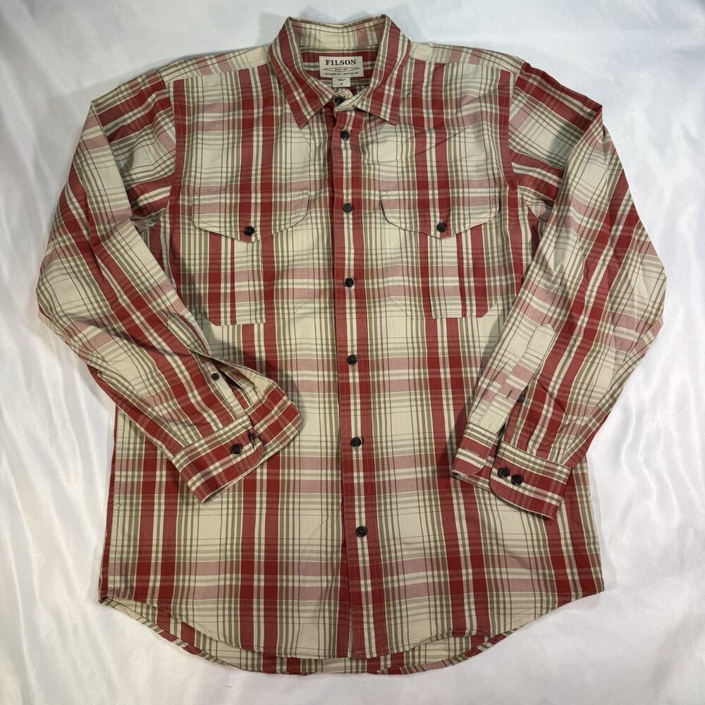 Filson Casual Button Down Shirt in Red and Cream Plaid